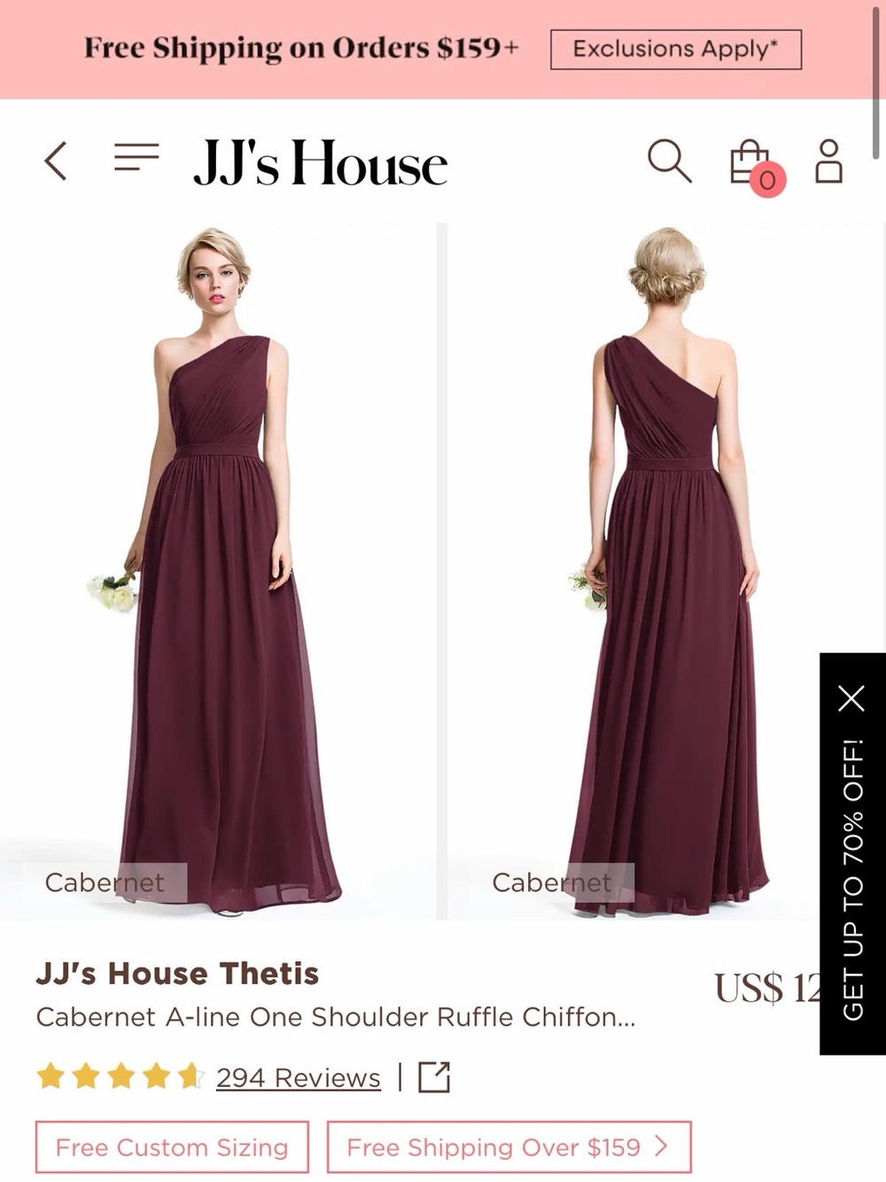 JJs House Cabernet One-Shoulder Chiffon Maxi Bridesmaid Dress